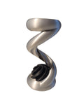 Silver Silk and Onyx Black gravity track fidget featuring a grooved ball that twists down a track running through the top and out the bottom on white background.